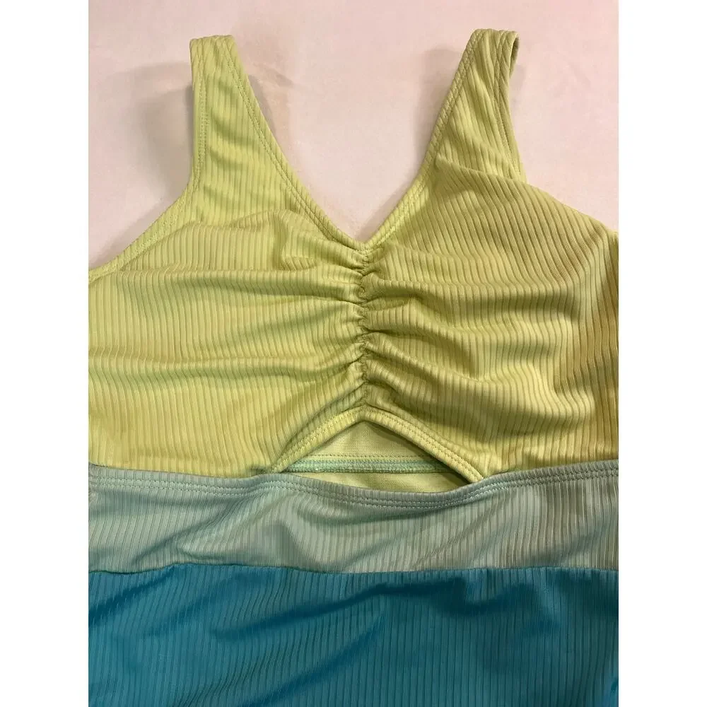 Retro Colorblock Ribbed Swimsuit by Justice Cutout One Piece Girls XL 16/18